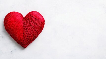 red heart made of yarn on white background for valentines day