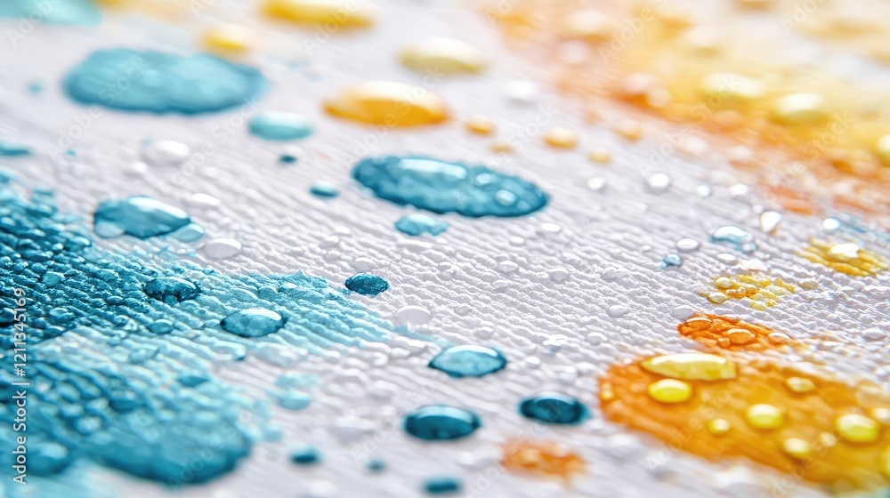 Aufkleber splattered watercolor idea. colorful water droplets create an abstract pattern on textured canvas.