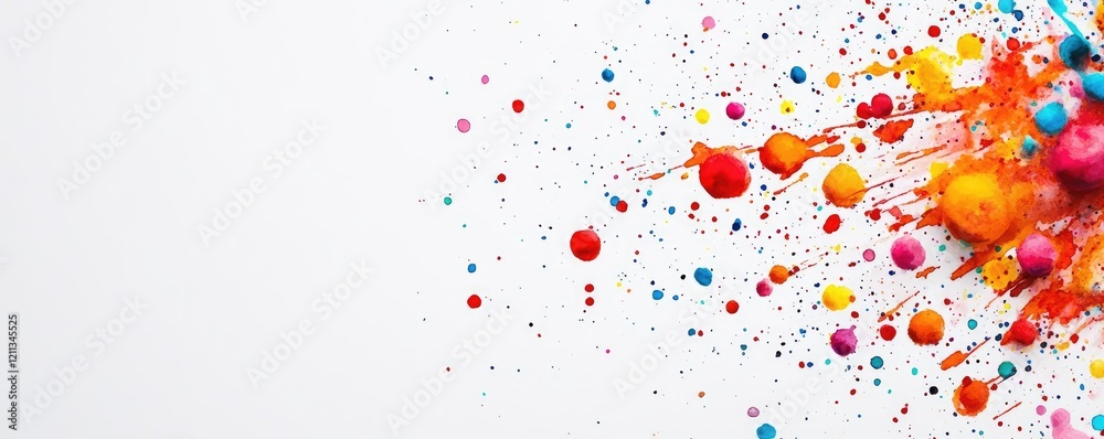 Poster Splattered watercolor idea. Vivid paint splashes creating a dynamic and colorful abstract background.