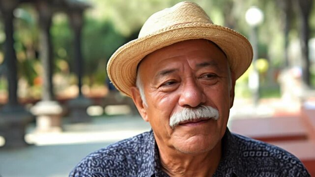 Smiling hispanic senior man looking at the camera. 