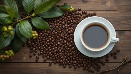 cup of coffee with beans