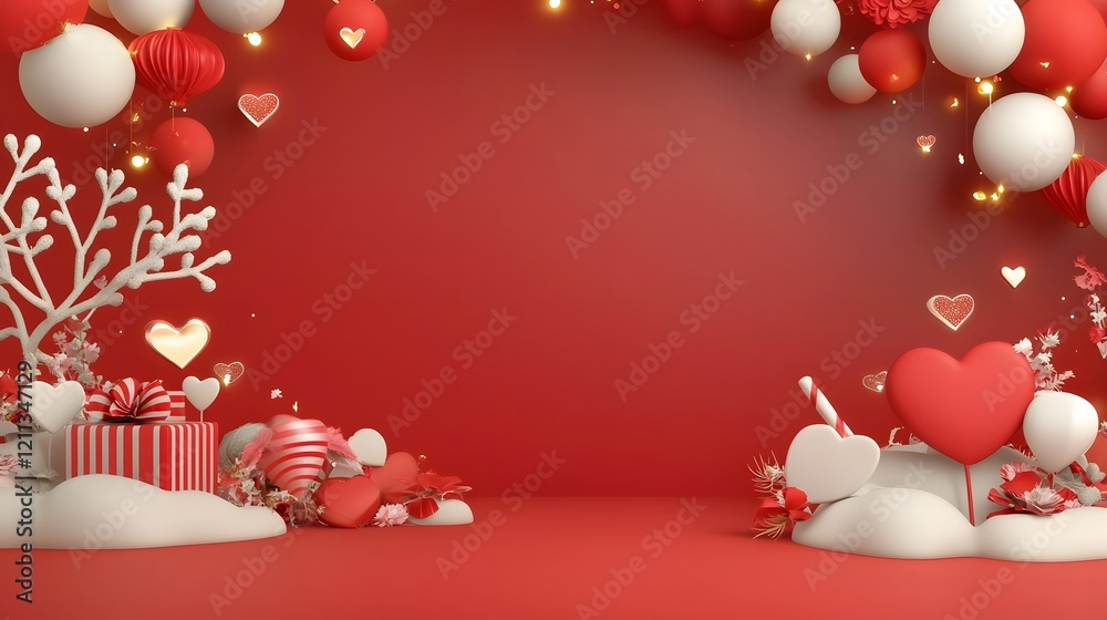 Poster romantic red and gold bokeh lights with soft heart shaped accents create a serene cozy and elegant b