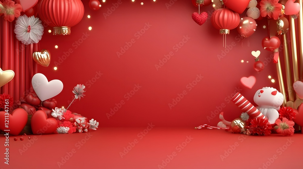 Aufkleber romantic red and gold bokeh lights with soft heart shaped accents create a serene intimate atmospher