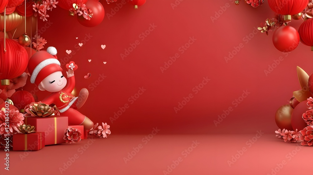 Poster Warm and elegant Valentine s Day backdrop featuring dreamy bokeh lighting effects with a blend of golden and red tones creating a romantic and captivating atmosphere