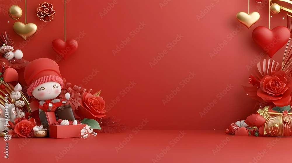 Poster a romantic and cozy valentine s day background featuring a bouquet of red roses a box of luxurious c