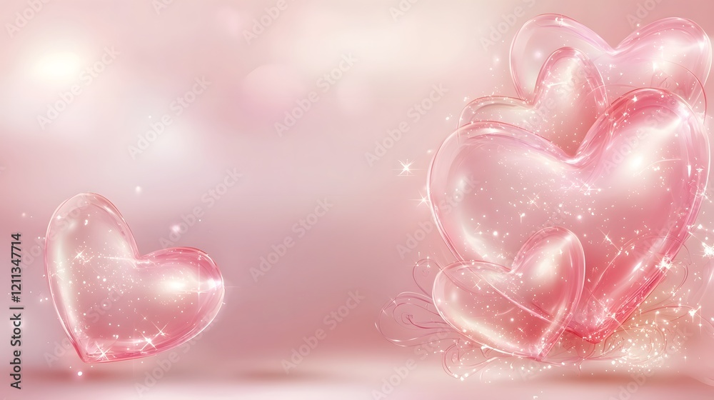Poster exquisite pink heart shaped banner with soft gradients and scattered decorative flourishes creating 