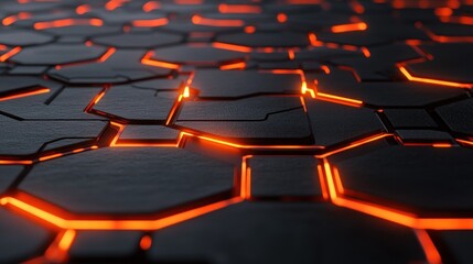 Obraz premium Glowing Hexagon Surface, Futuristic Tech Background, Abstract Design