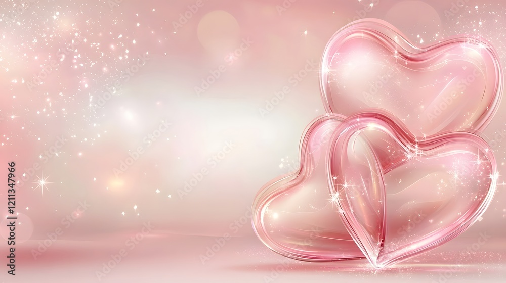 Aufkleber Soft romantic and dreamy web banner design featuring layered hearts in a pink color palette and a bokeh filled background