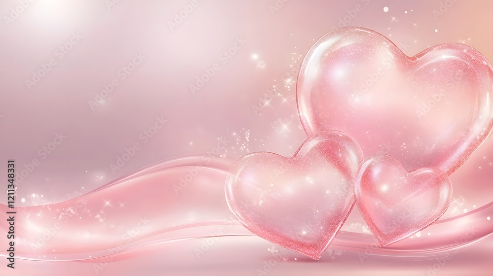 Aufkleber Elegant and modern pink gradient wave banner design with abstract heart shapes and smooth textures perfect for Valentine s Day digital cards posters or social media content