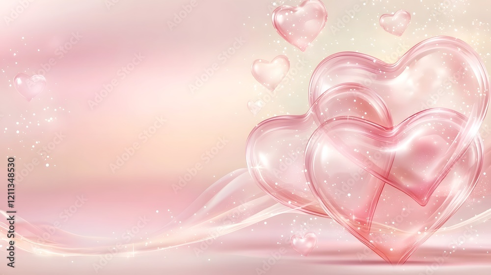 Poster playful light pink valentine banner with overlapping pastel hearts polka dots and whimsical patterns