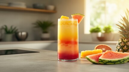 Fototapeta premium Refreshing Layered Fruit Juice in Vibrant Shades