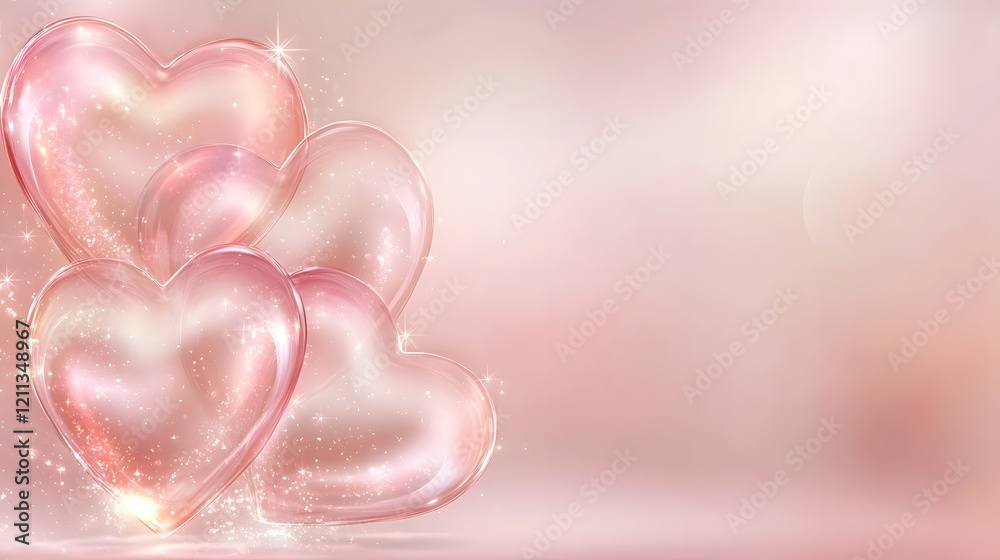 Poster Elegant and stylish Valentine s Day banner featuring overlapping heart patterns soft pink and red color palette glowing accents and delicate textures for a romantic and sentimental design