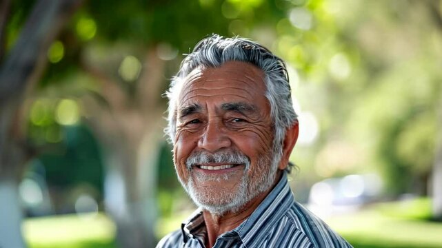 Smiling hispanic senior man looking at the camera