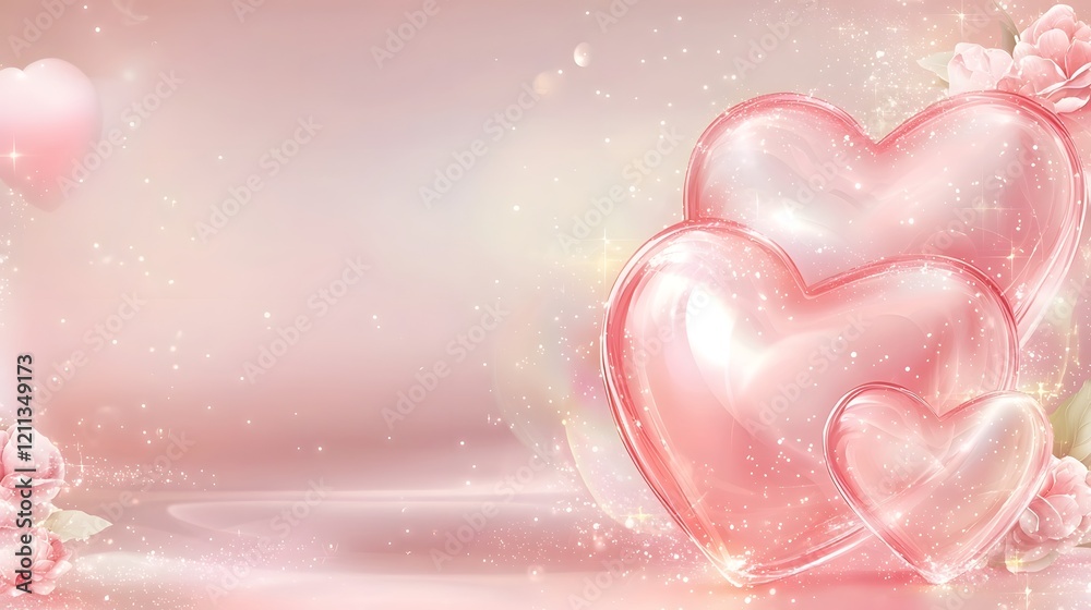 Poster romantic and dreamy valentine s day banner design featuring a central heart motif in soft pink with 