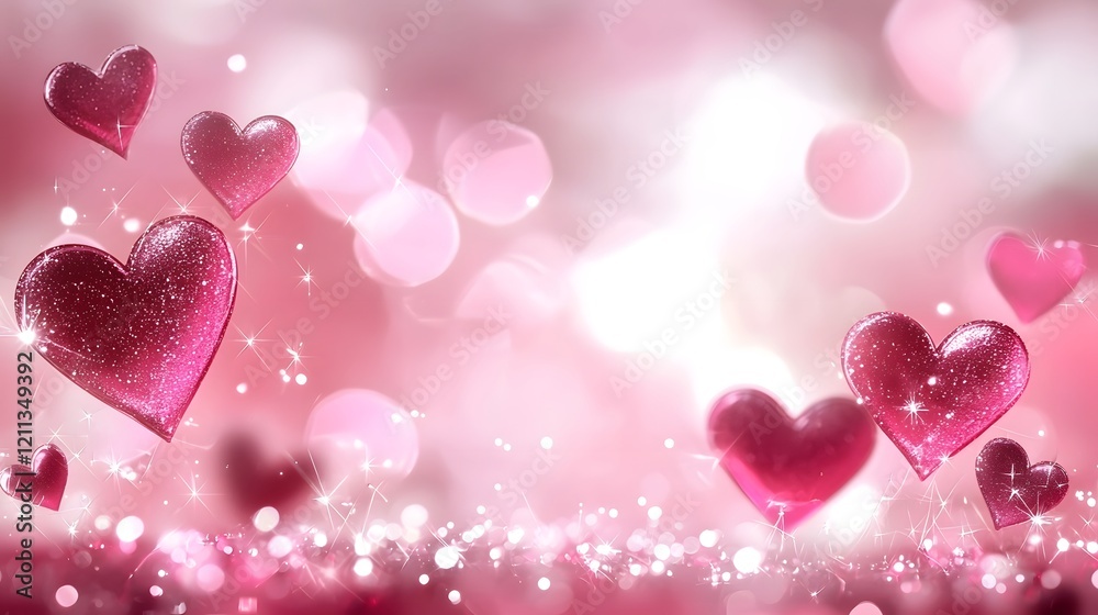 Aufkleber Vibrant heart shaped in shimmering pinks and reds arranged dynamically against a luminous gradient backdrop creating a cheerful and romantic atmosphere for Valentine s Day