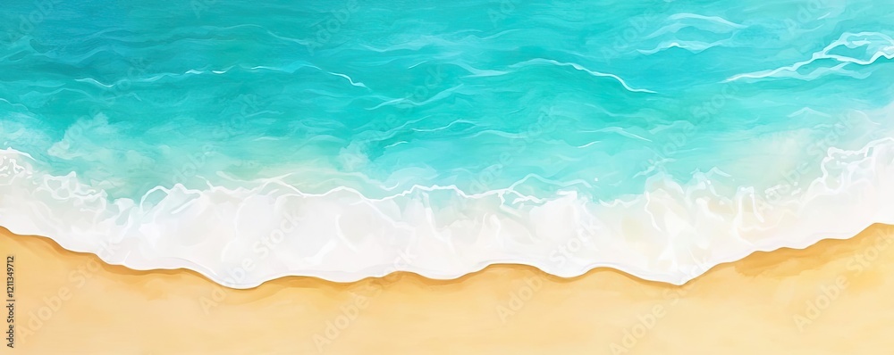 Aufkleber tropical watercolor idea. serene beach view with gentle waves lapping at the shore under a clear blu