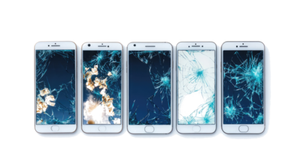 Broken Glass Smartphones Displayed Together Generative AI