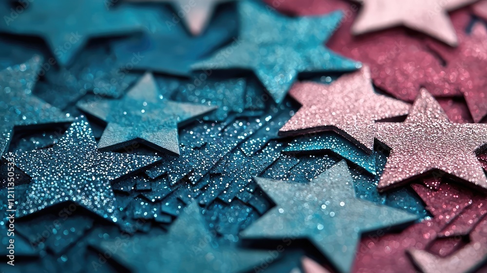 Poster starry watercolor idea. colorful glitter stars in various shades create a sparkling visual effect.