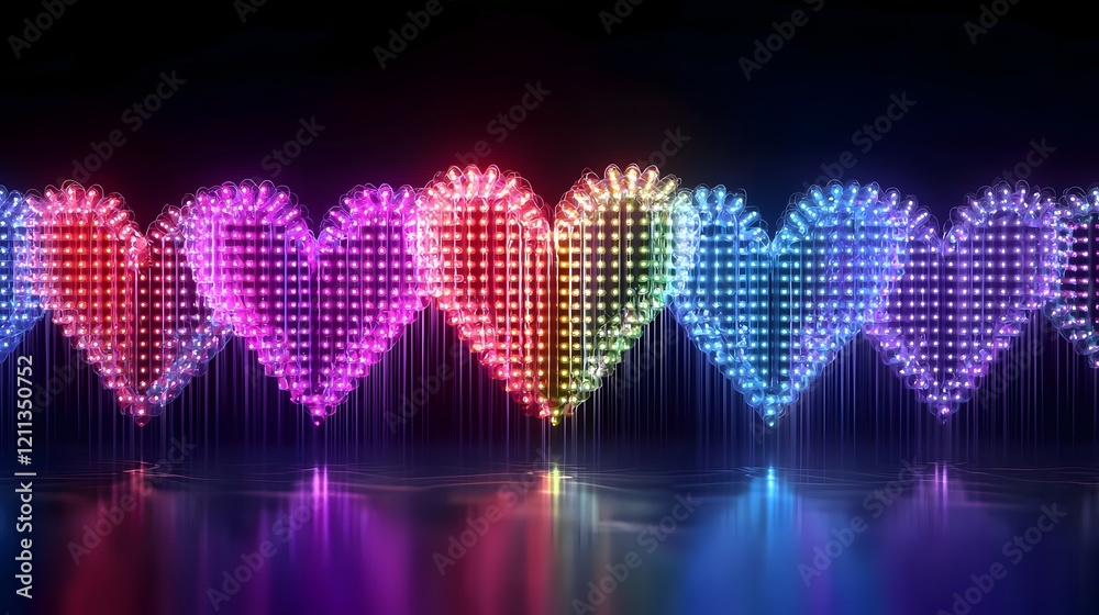 Fototapete Captivating arrangement of bright and colorful LED heart lights in a festive pulsating pattern creating a dreamy and romantic backdrop perfect for Valentine s Day and holiday decor