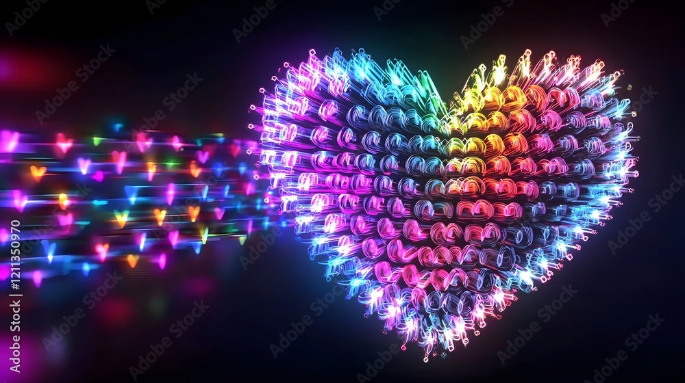 Leinwandbilder vibrant multicolored led heart shaped lights glowing dynamically surrounded by soft bokeh lighting e