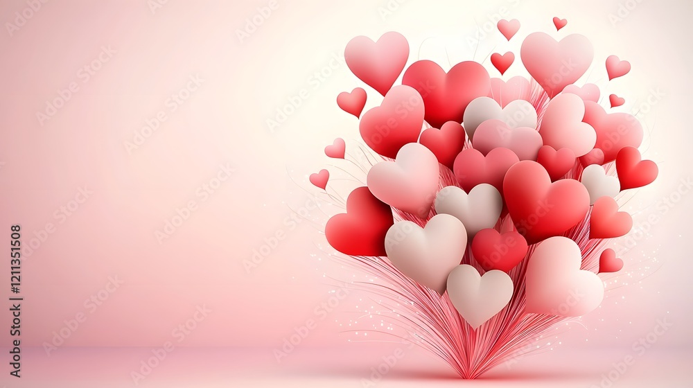 Aufkleber Romantic valentine background with layered heart patterns in shades of red and pink set against a subtle glowing gradient  The image evokes a sense of love affection