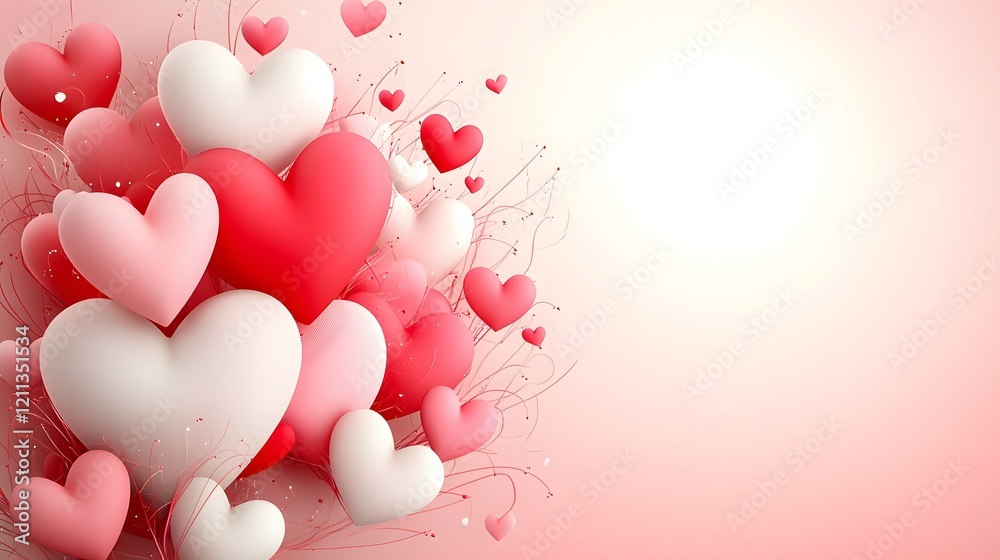 Aufkleber vibrant valentine background featuring glowing hearts in various sizes scattered across a pastel gra