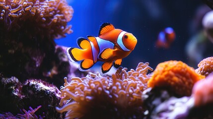 orange fish darting playfully among coral formations, their bright hues adding life to the tranquil ocean scene
