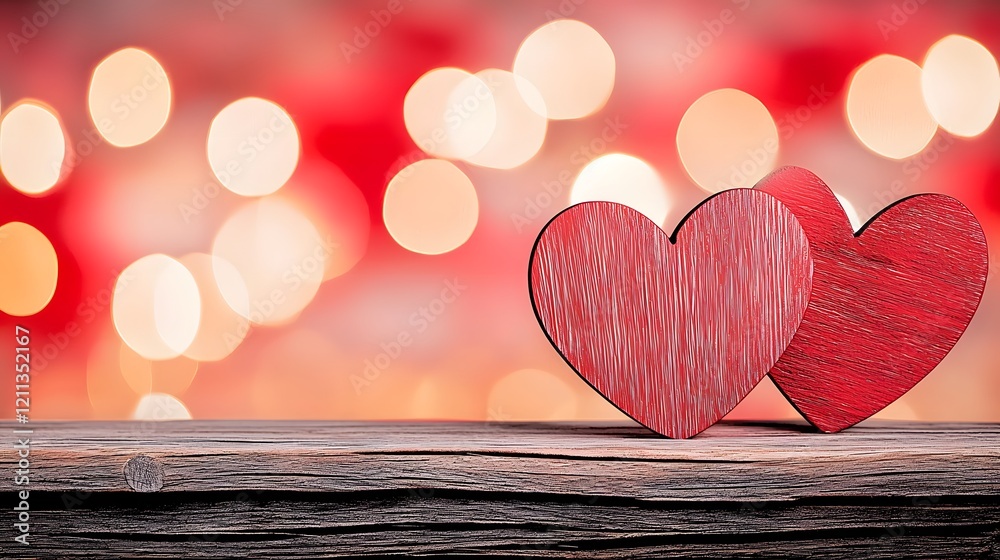 Aufkleber Stylish Valentines Day text displayed on a rustic wooden surface illuminated by dreamy bokeh lights in shades of pink and red creating a cozy and festive atmosphere for a romantic