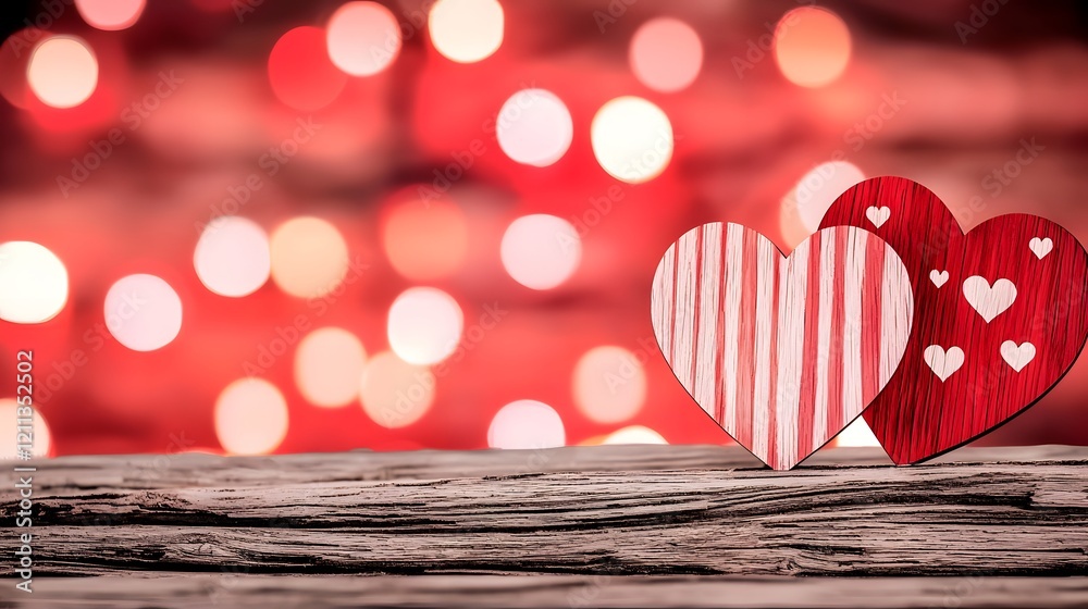 Aufkleber romantic glowing valentine s day heart on a warm textured wooden background with scattered vibrant r