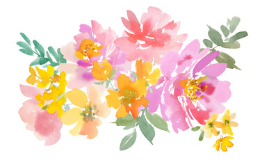 Watercolor abstract peony and botanical vector bouquet illustration. Watercolor floral background illustration.
