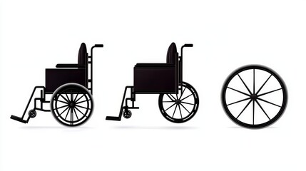 Fototapeta premium Illustration of various wheelchair designs, emphasizing mobility assistance and accessibility for individuals with disabilities.