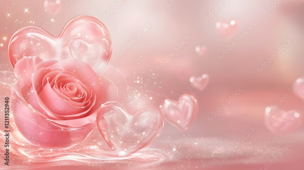 Poster A beautiful red rose resting beside a romantic love letter envelope decorated with soft heart patterns highlighted with a warm glowing backdrop creating an atmosphere of love and affection