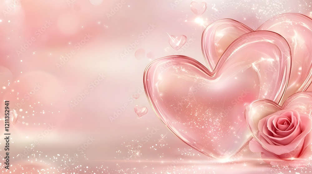 Poster elegant heart shaped envelope with a delicate red rose seal set against a soft pastel gradient backg