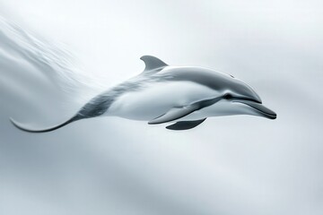 Obraz premium bowl-headed dolphin gliding smoothly underwater, its rounded head and sleek body visible as it moves gracefully through the water,