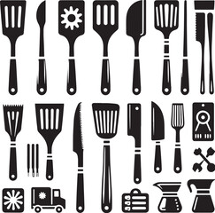 Black Color Spatula Silhouette Vector Illustration, Solid White Background. minimal vector design