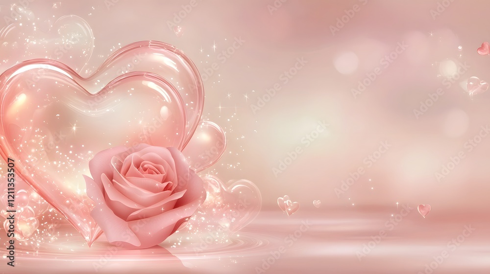 Poster Elegant Valentine s Day envelope with a subtle heart design and a single red rose glowing softly on a dreamy anniversary background  The image evokes a sense of romance love and