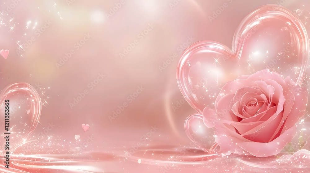 Poster Elegant Valentine s envelope with a subtle heart design and a single red rose glowing softly on a dreamy anniversary background  The soft pastel color palette and blurred