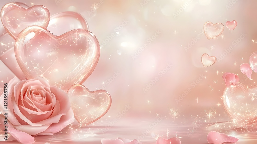 Poster Romantic envelope with a red rose and scattered heart shaped petals complemented by soft gradient lighting for a dreamy enchanting Valentine s Day or love themed background