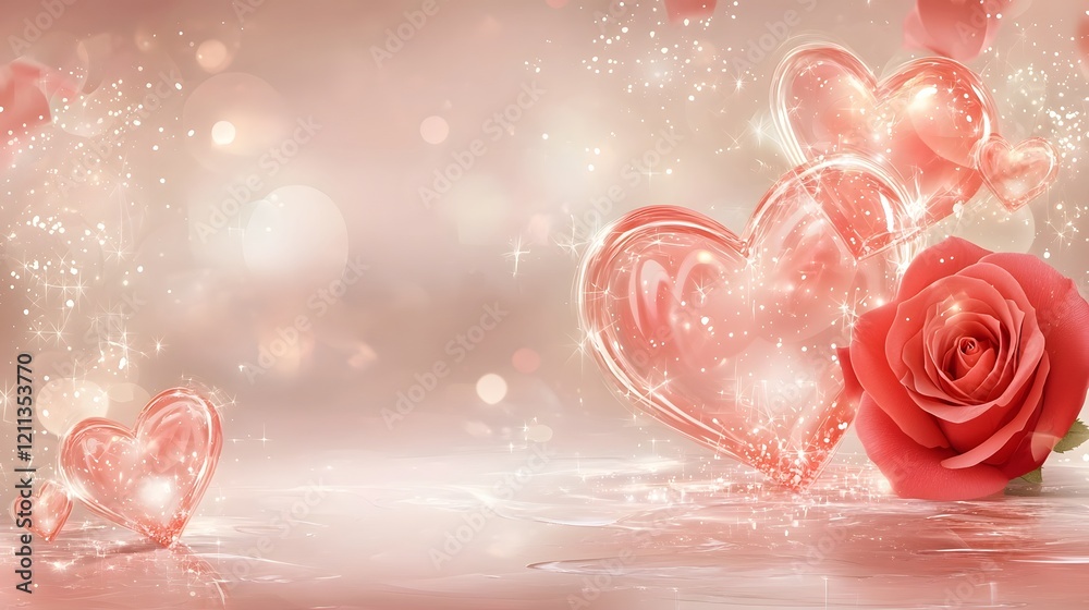 Poster Romantic red rose paired with an intricate heart shaped envelope accentuated by a warm glowing ambiance and delicate details for a captivating and affectionate visual display