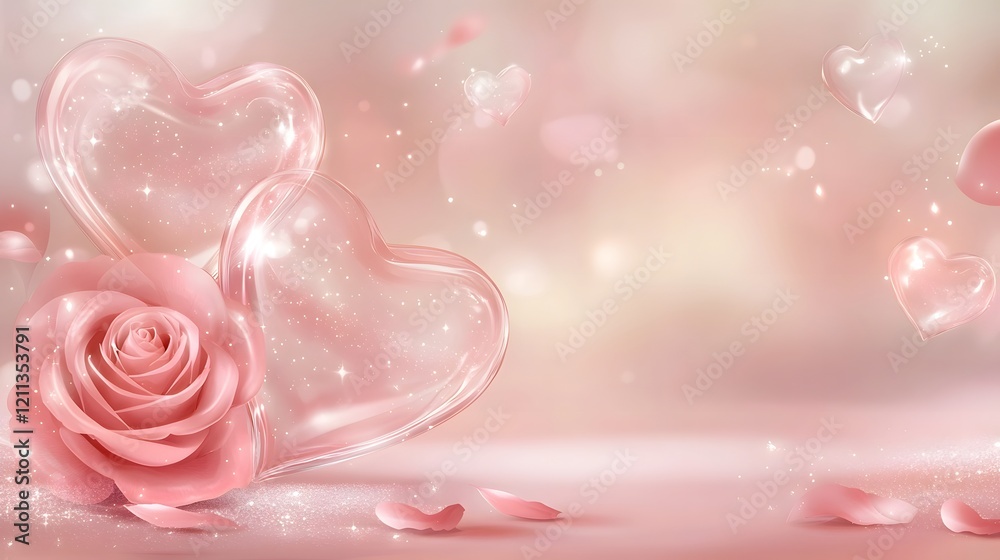 Aufkleber Romantic heart shaped envelope and a single red rose complemented by scattered flower petals and soft gradient lighting creating a dreamy and intimate Valentine s Day scene