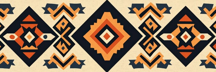 Seamless tribal-inspired geometric pattern with bold lines and earthy colors, great for cultural designs