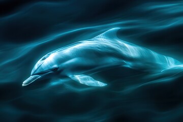 Fototapeta premium bowl-headed dolphin underwater, its smooth skin and gentle expression visible as it glides effortlessly through the deep, blue water,