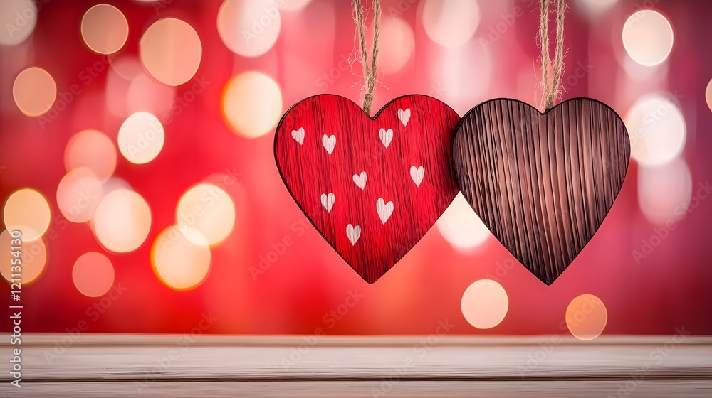 Fototapete beautifully crafted heart shaped in vivid shades of red and pink suspended against a radiant and glo