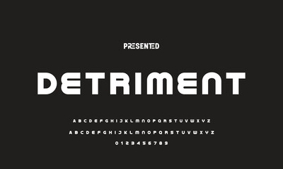 Digital modern alphabet font. Creative abstract urban, futuristic, fashion, sport, minimal technology typography.  Simple vector illustration with number