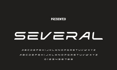 Digital modern alphabet font. Creative abstract urban, futuristic, fashion, sport, minimal technology typography.  Simple vector illustration with number