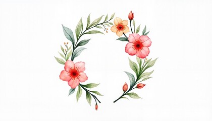 Beautiful Arrangement of Pink and Yellow Watercolor Flowers in a Half Circle on White Background