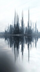 Fototapeta premium Futuristic City Skyline Reflected in Calm Water
