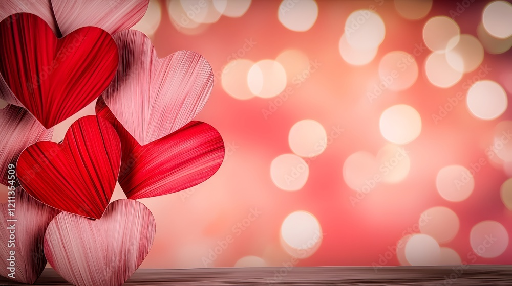 Leinwandbilder Vibrant and lively heart shaped designs in an array of bold red and pink colors layered on a radiant gradient background creating a cheerful and romantic atmosphere ideal for and special occasions