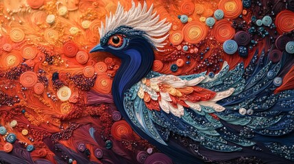 Intricate Bird Artwork Crafted From Rolled Fabric