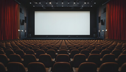 Fototapeta premium Empty movie theater with large blank screen.